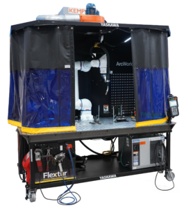 Yaskawa Motoman, ArcWorld® HC, Flexible Human-Collaborative Workcel, Flexible Human-Collaborative Workcell for Robotic Welding, Robotic Welding, ArcWorld welding workcells, HC10DTP, power supply, a 14-guage metal tool board, tool balancer and debris tray