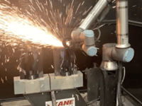 Kane Robotics, GRIT, FABTECH, cobot, weld grinding, UR10e robotic arm, ATI’s CGV-900 Compliant Angle Grinder, and 3M’s Cubitron II abrasive media