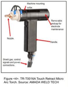 Micro Arc Joining, Micro TIG welding, GTAW, Pulse Arc welding, electric vehicle (EV) applications, e-Axle drive units, coils, and batteries, AMADA WELD TECH, TR-T0016A Touch Retract Micro Arc Torch